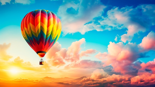 Foto colorido globo aerostático en vuelo ia generativa