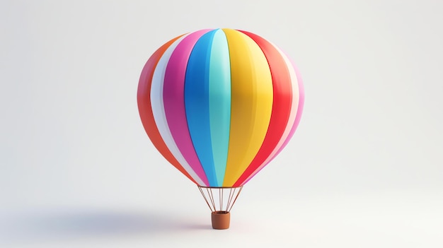 Un colorido globo de aire caliente aislado sobre un fondo blanco El globo es rojo amarillo azul verde y rosa