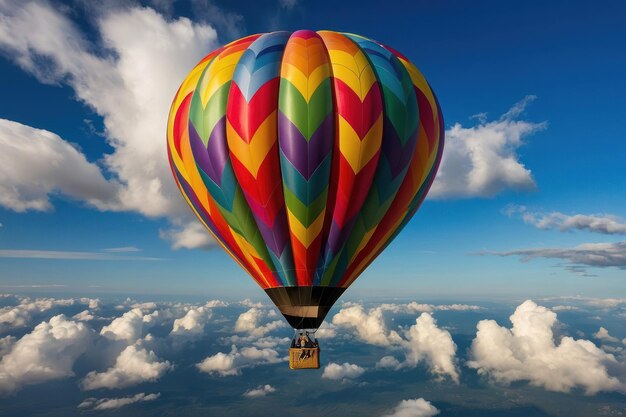 Foto un colorido globo de aire caliente flotando por encima de las nubes