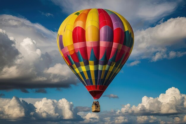 Un colorido globo de aire caliente flotando por encima de las nubes