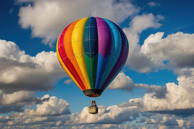 Un colorido globo de aire caliente flotando por encima de las nubes