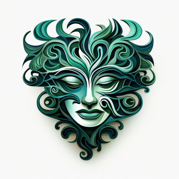 Foto colorido grabado en madera de dibujos animados de la máscara de la diosa verde en estilo artgerm
