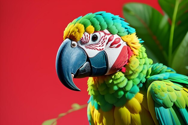 Foto el colorido guacamayo que habla, el pájaro mascota, el papel tapiz, la ilustración de fondo, la fotografía en alta definición.