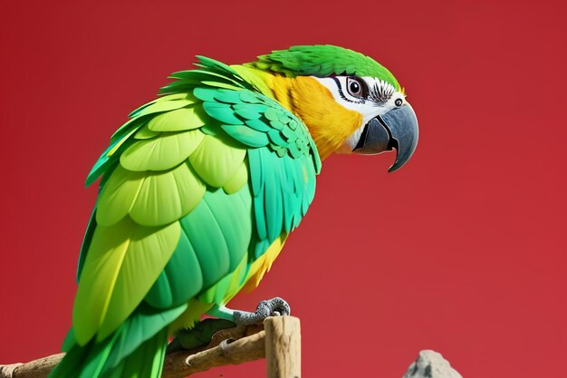 Foto el colorido guacamayo que habla, el pájaro mascota, el papel tapiz, la ilustración de fondo, la fotografía en alta definición.