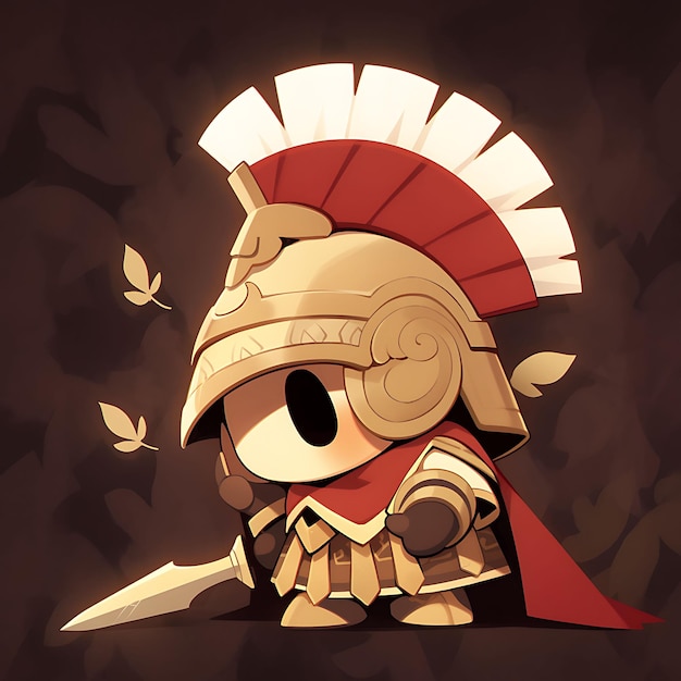 Foto colorido hombre chibi kawaii griego hoplite tonos de bronce corintio casco colección de personajes lindos