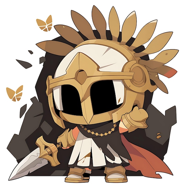 Foto colorido hombre chibi kawaii griego hoplite tonos de bronce corintio casco colección de personajes lindos