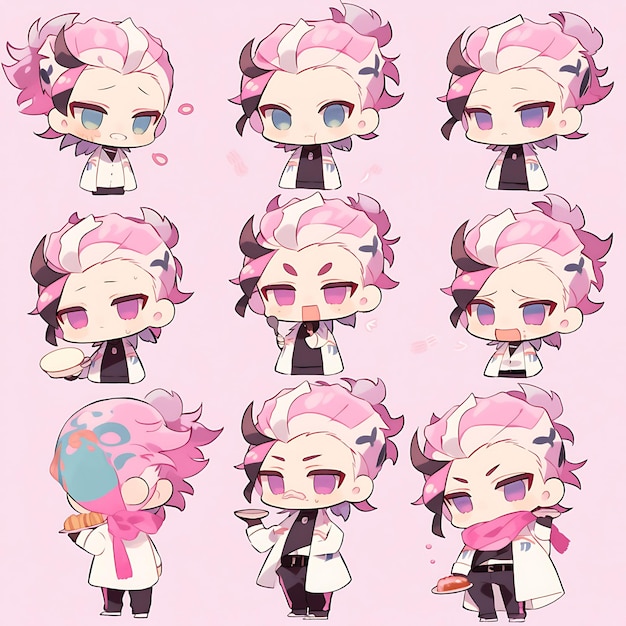 Colorido Homem Chibi Kawaii Coreano Hanbok Soft Pink Gat Hat Turrnarou coleção de personagens bonitos