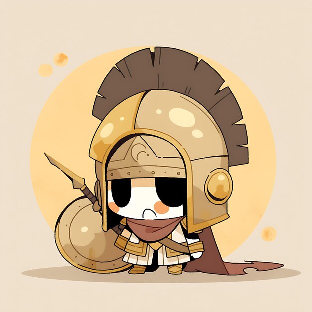 Foto colorido homem chibi kawaii grego hoplite tons de bronze corinthiano helm coleção de personagens bonitos