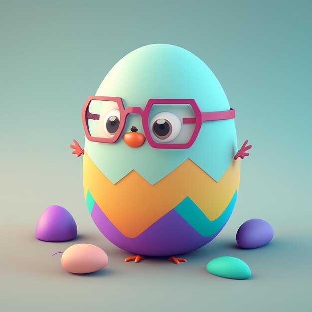 Un colorido huevo de pascua con una cara graciosa y gafas.