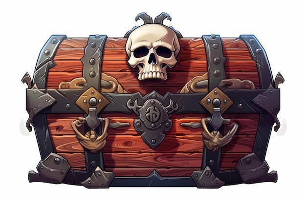 Un colorido icono de cofre de piratas Ultra Detalles de fondo blanco IA generativa