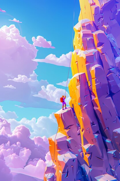 Colorido isolado desenho animado 3D escalada em uma paisagem de sonho