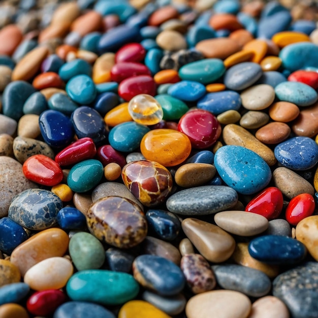 un colorido jardín de rocas con muchos colores de rocas arco iris y guijarros