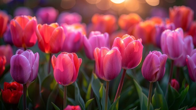 Un colorido jardín de tulipanes en primavera