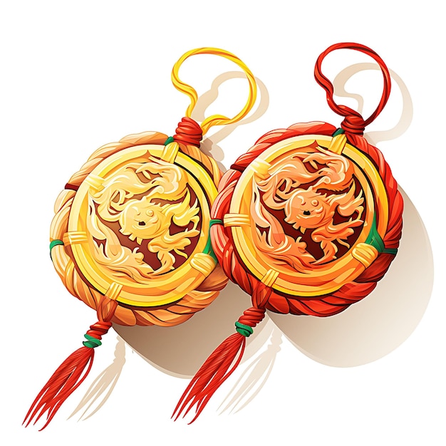 Colorido juguete chino Yo Yo Skill de bambú rojo y amarillo y papel Dos objetos tradicionales creativos