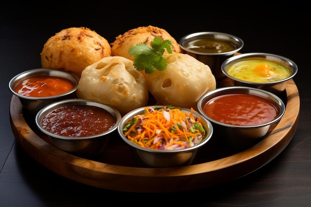 Colorido Kachori Platter comida frita tradicional indiana kachori fotografia de imagem