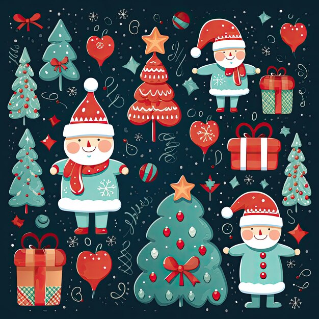 Foto colorido y lindo clip art navideño en 4k vector