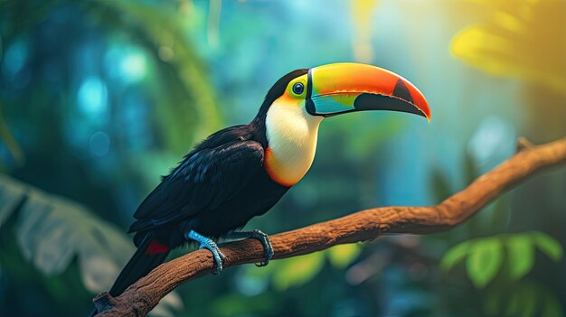 Foto el colorido y lindo pájaro tropical toucan