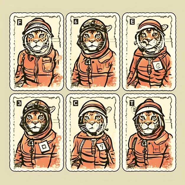 Foto colorido un mamífero tigre con traje de bombero posando heroicamente y idea de colección de sellos de animales r
