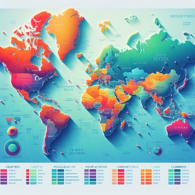 El colorido mapa digital del mundo