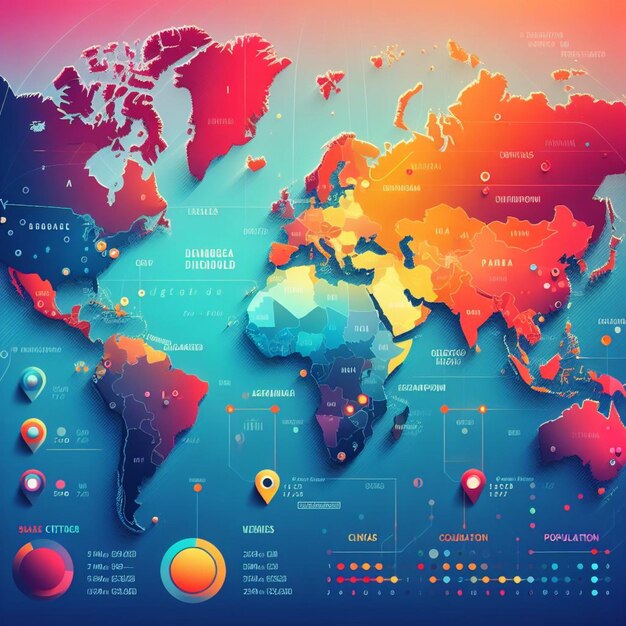 El colorido mapa digital del mundo