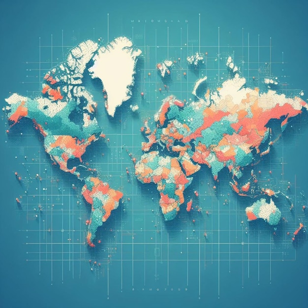El colorido mapa digital del mundo