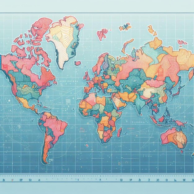 El colorido mapa digital del mundo