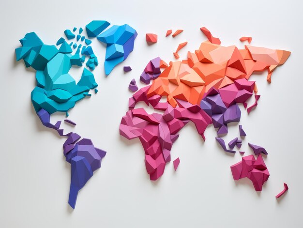 Foto el colorido mapa geométrico del mundo