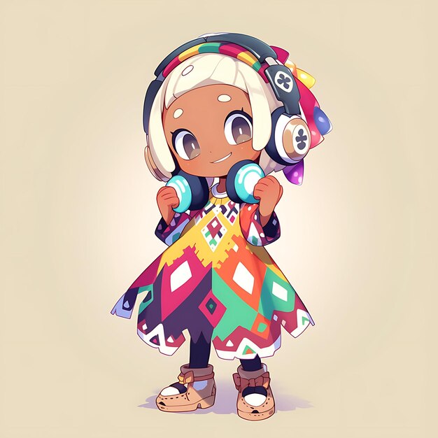 Colorido Masculino Africano Maasai Chibi Kawaii Shuka Moda Cores brilhantes coleção de personagens bonitos