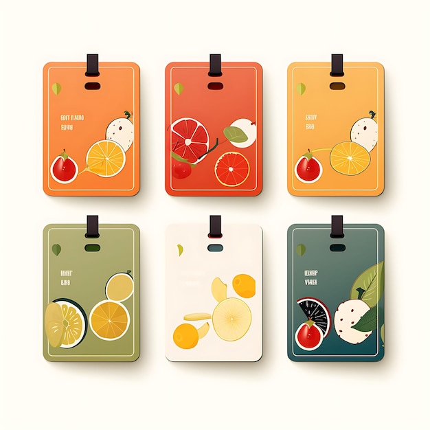 Foto colorido de minimalismo fruit shop tag card matte plástico tag card esquema cuadrado estilo acuarela