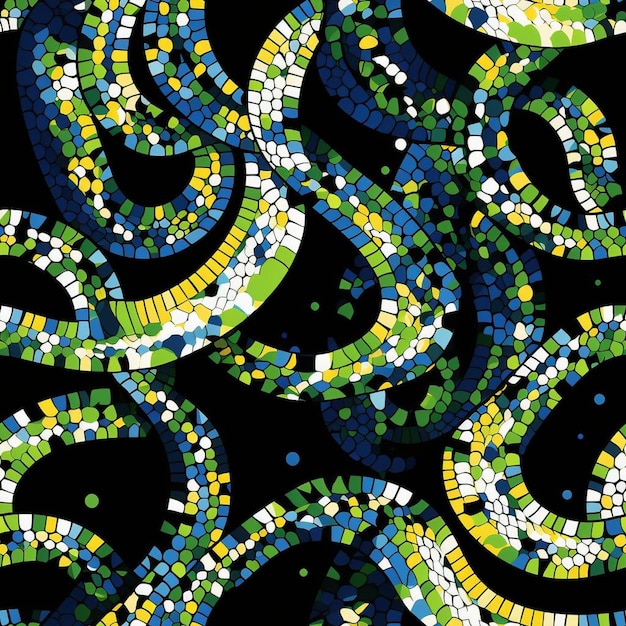 Foto un colorido mosaico con un diseño azul y amarillo.