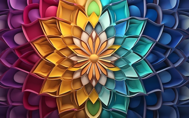 Un colorido mosaico de un diseño floral en el centro de la imagen.