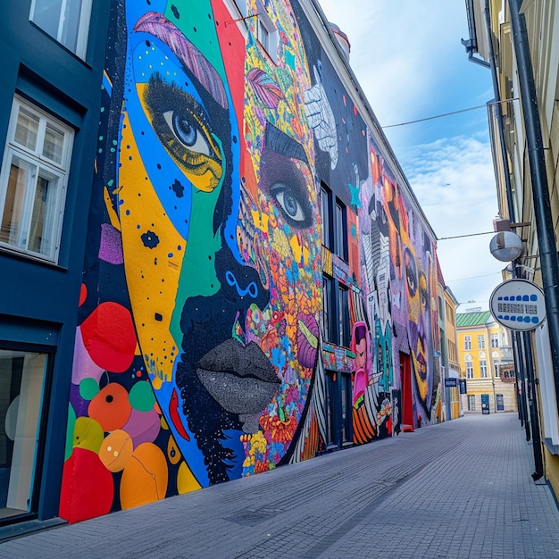 Foto el colorido mural en la calle de tallin