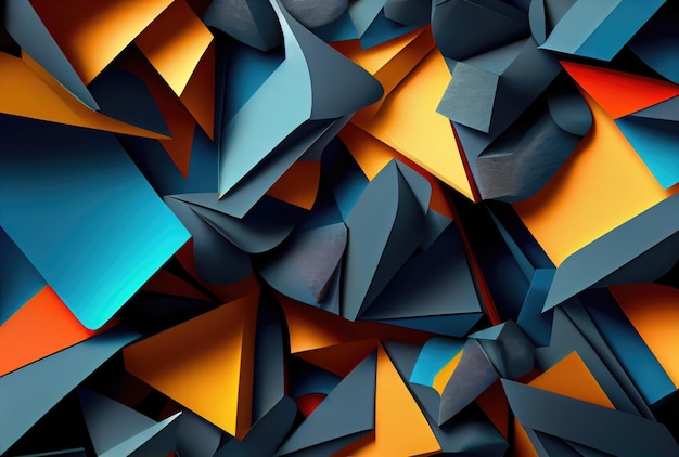 Colorido naranja azul y negro colores lowpoly fondo abstracto de forma geométrica IA generativa