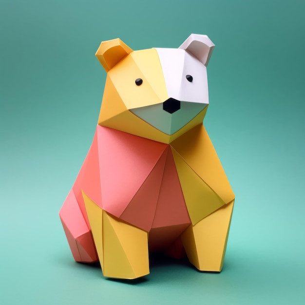 El colorido oso origami, una composición lúdica y minimalista