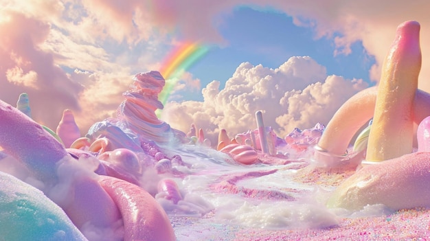 Colorido paisaje de dulces pastel como fantasía Ai Generative