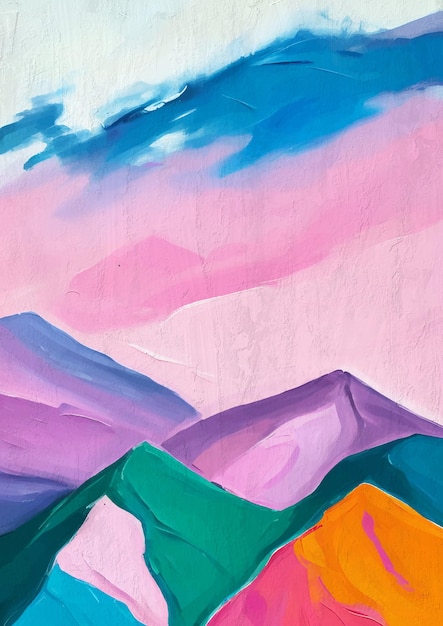 Colorido paisaje de montaña pintado viaje imprimible Lámina artística