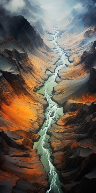 Foto un colorido paisaje de montañas y lagos es capturado por un dron