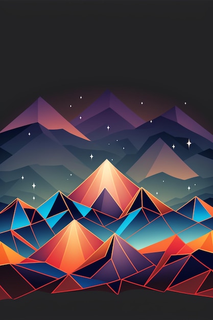 Un colorido paisaje montañoso con una montaña al fondo.