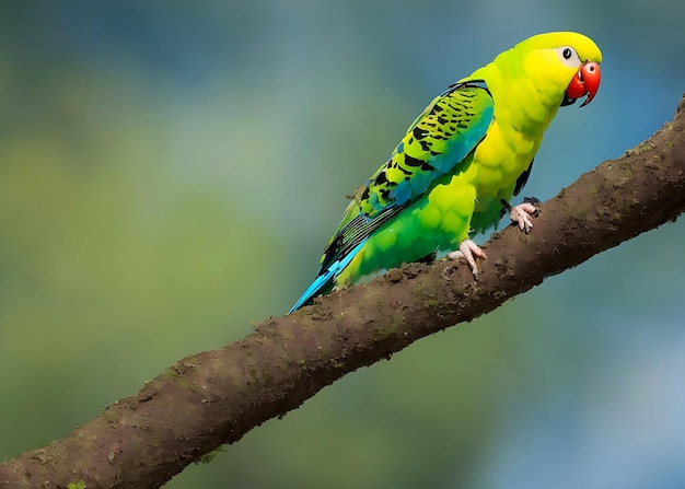 Un colorido pájaro periquito se sienta en una rama