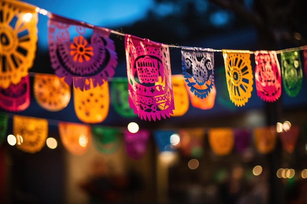 Colorido papel picado adorna fiesta nocturna Hecho con IA generativa