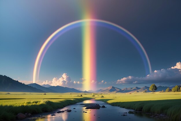 El colorido papel tapiz del arco iris la lluvia el cielo el hermoso fondo del arcoiris el bosque las flores del prado