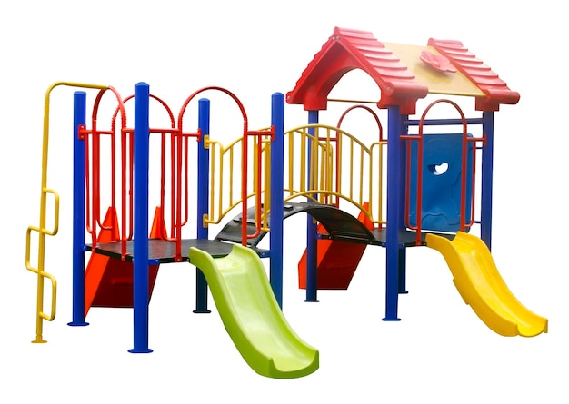 Colorido parque infantil para niños aislado sobre fondo blanco.