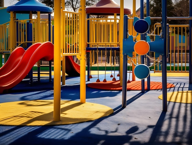 Foto un colorido parque infantil sin niños.