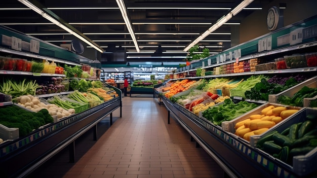 El colorido pasillo de verduras en un hipermercado