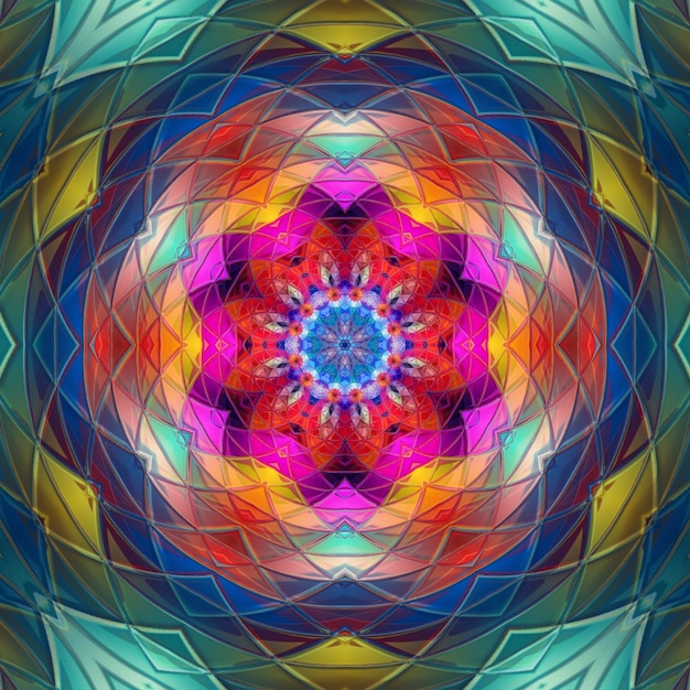 Un colorido patrón de caleidoscopio con un patrón circular.