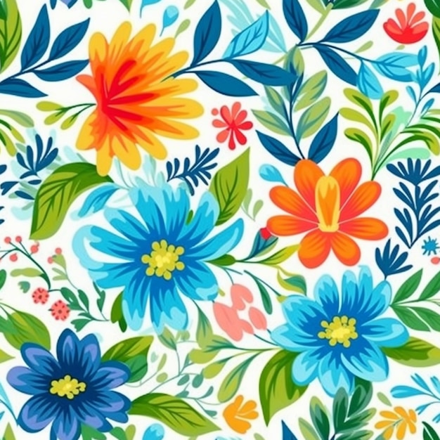 un colorido patrón floral con ai generativa azul