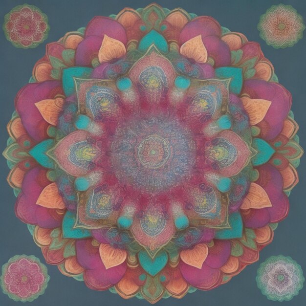 Un colorido patrón floral de mandala con el ar en él