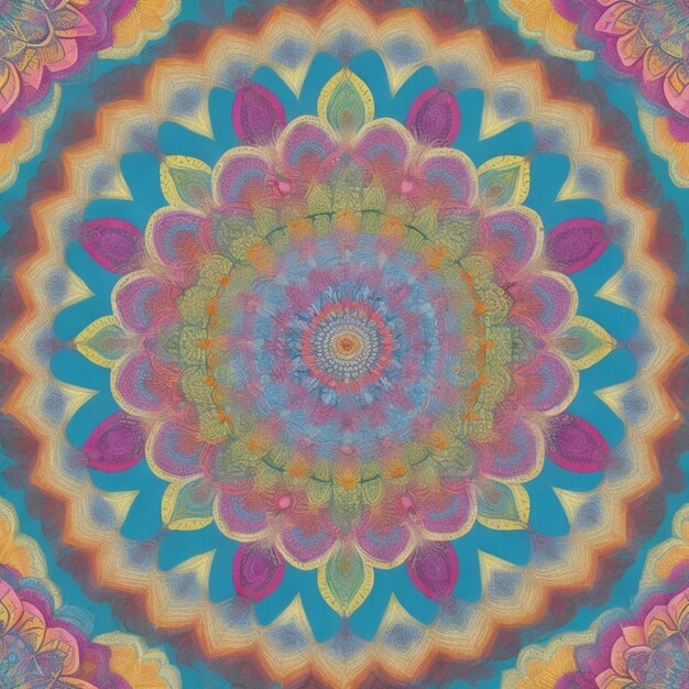 Foto colorido patrón floral de mandala con fondo de flores