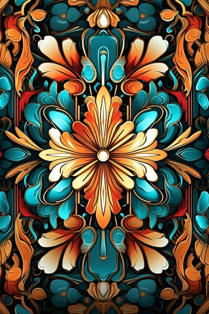 Un colorido patrón floral sobre un fondo negro