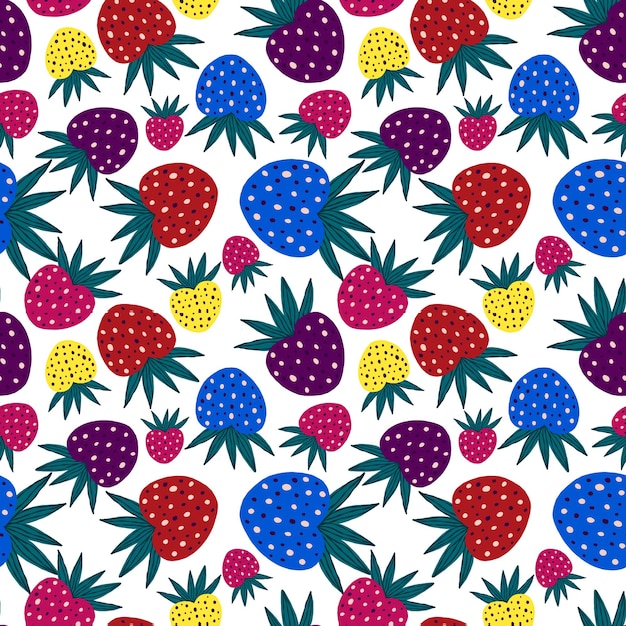 Un colorido patrón de fresas con hojas verdes